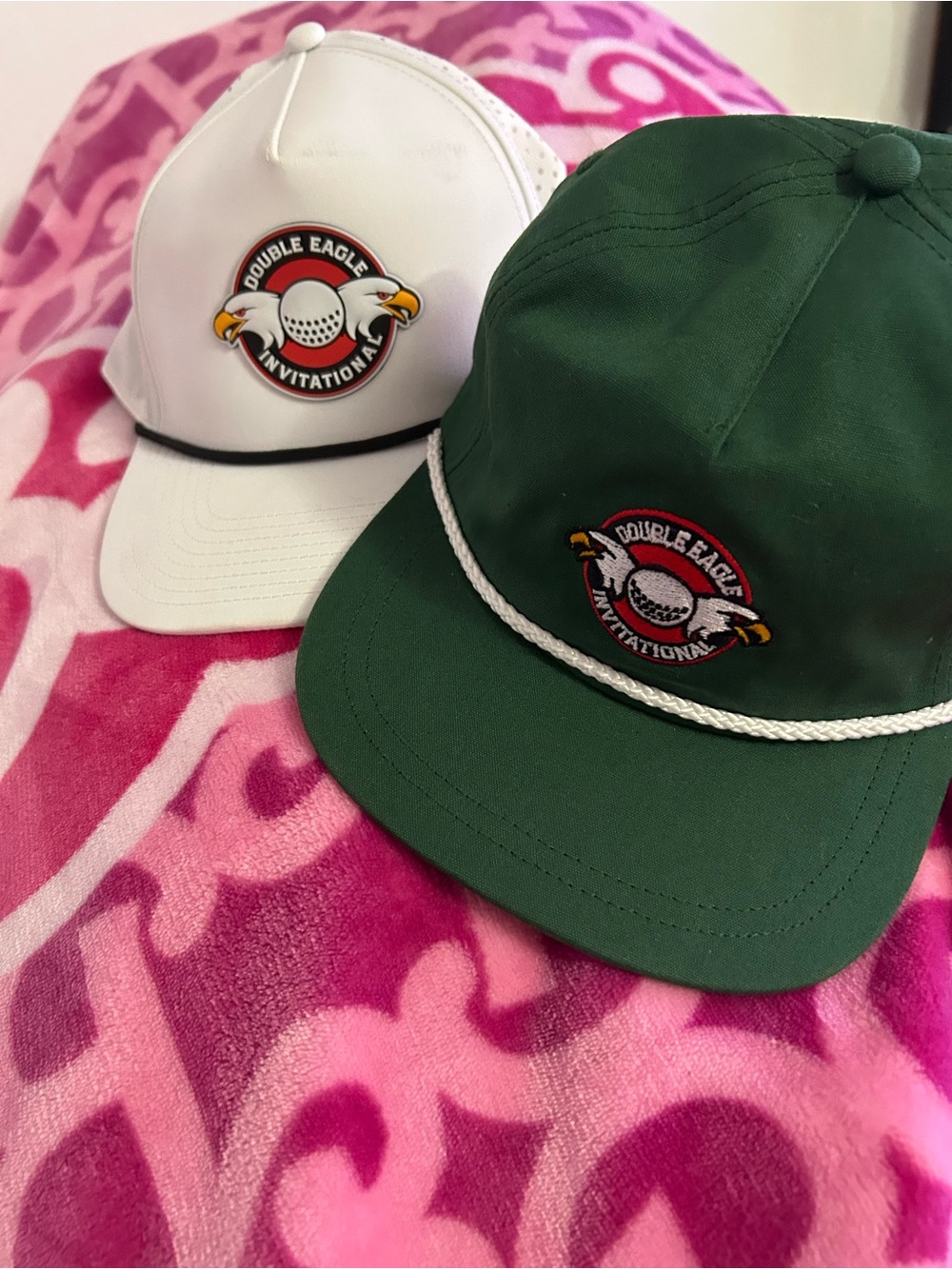 Double Eagle Invitational Green and White Rope-Trim Baseball Caps